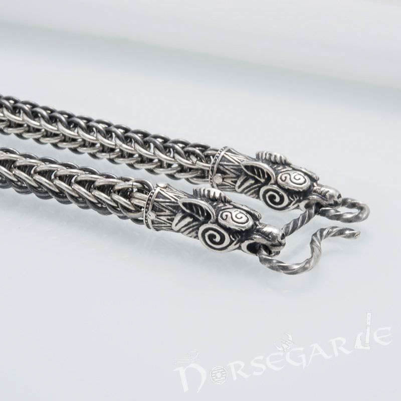 Handcrafted Heavy Weave Chain with Wolves - Sterling Silver
