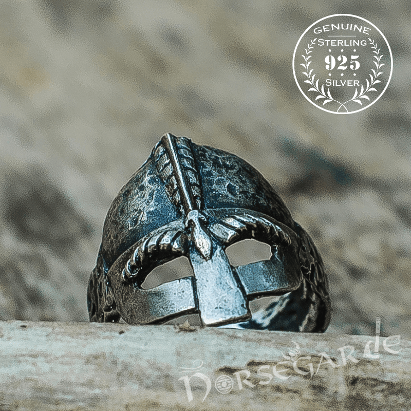 Handcrafted Helm of a Viking Warrior Ring - Sterling Silver - Norsegarde
