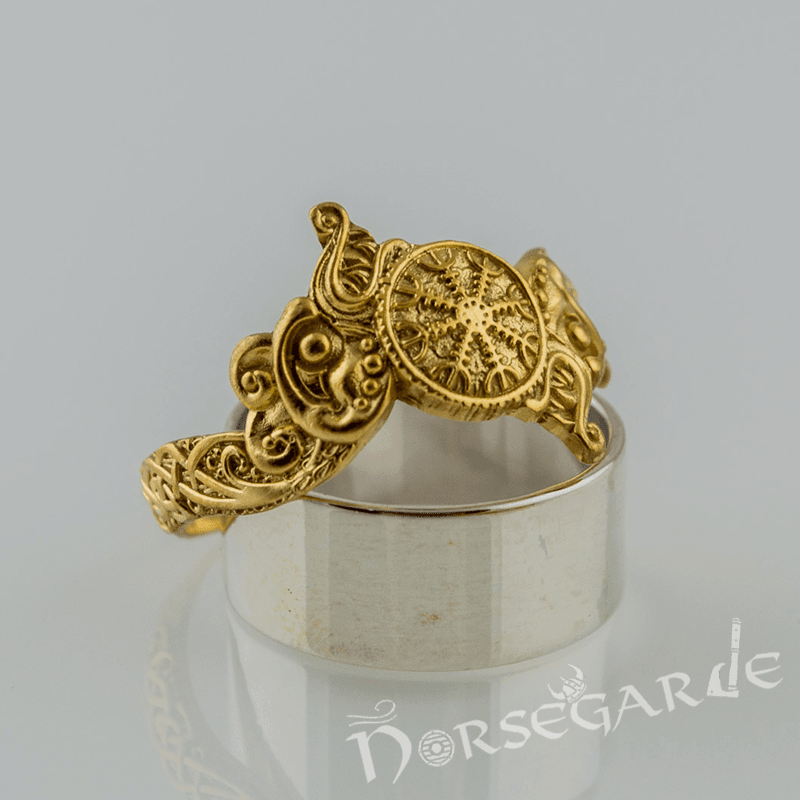 Handcrafted Helm of Awe and Wolves Ring - Gold - Norsegarde