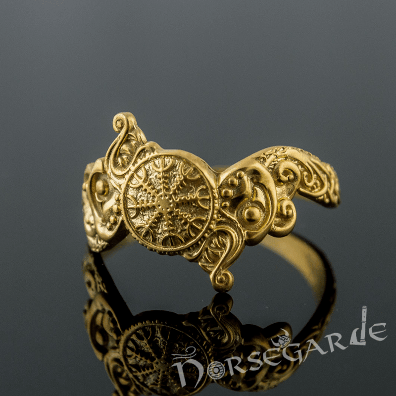 Handcrafted Helm of Awe and Wolves Ring - Gold - Norsegarde