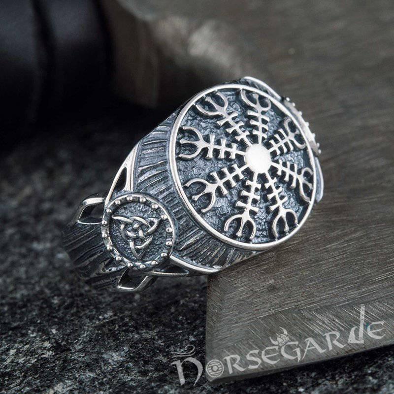 Handcrafted Helm of Awe Druid Signet Ring - Sterling Silver - Norsegarde