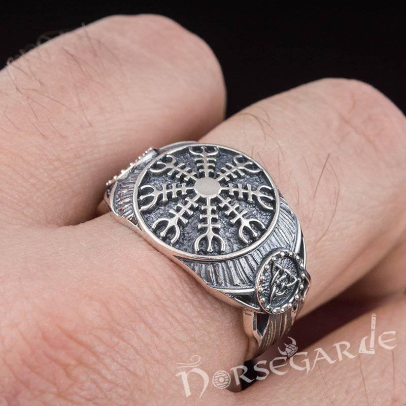 Handcrafted Helm of Awe Druid Signet Ring - Sterling Silver - Norsegarde