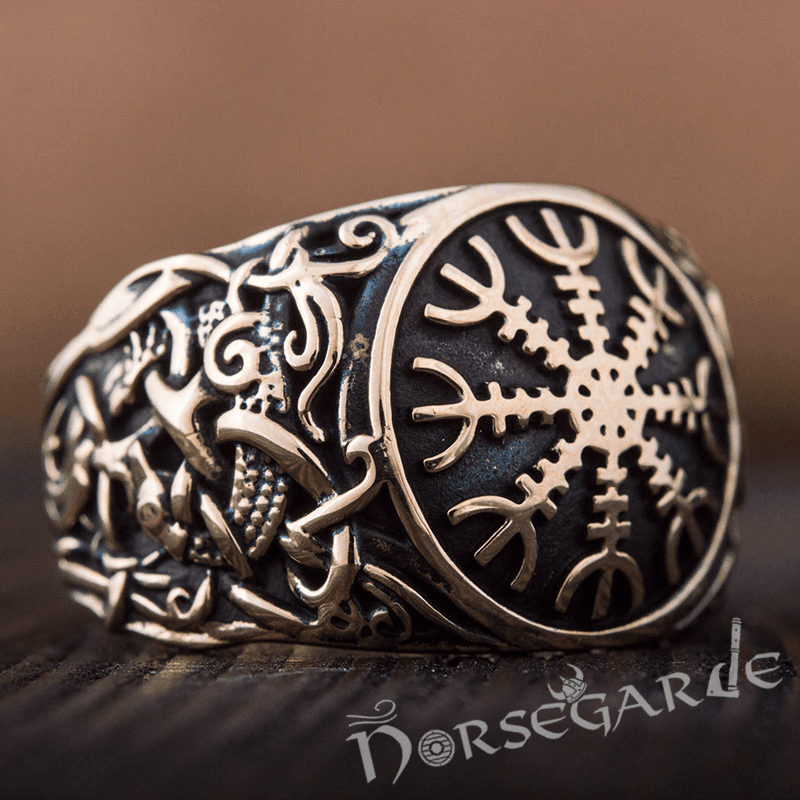 Handcrafted Helm of Awe Mammen Style Ring - Bronze - Norsegarde