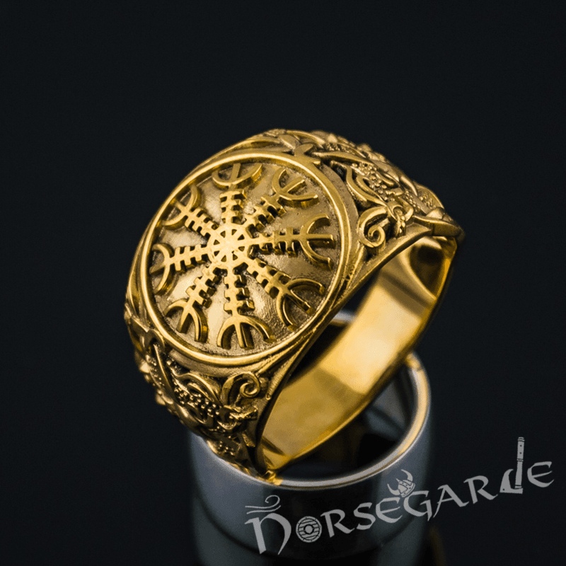 Handcrafted Helm of Awe Mammen Style Ring - Gold - Norsegarde