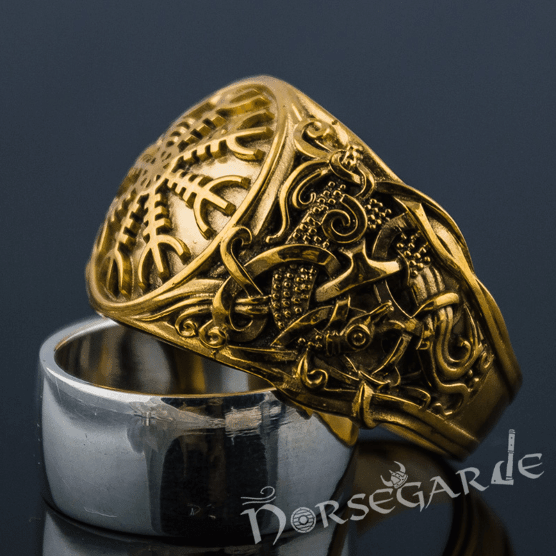 Handcrafted Helm of Awe Mammen Style Ring - Gold - Norsegarde