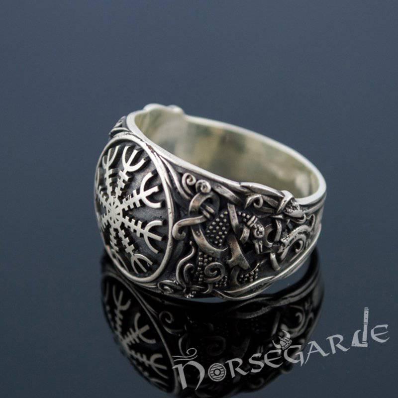 Handcrafted Helm of Awe Mammen Style Ring - Sterling Silver - Norsegarde