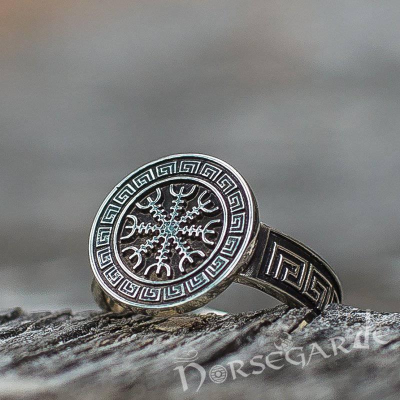 Handcrafted Helm of Awe Shield Signet Ring - Sterling Silver - Norsegarde