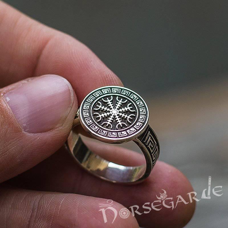 Handcrafted Helm of Awe Shield Signet Ring - Sterling Silver - Norsegarde