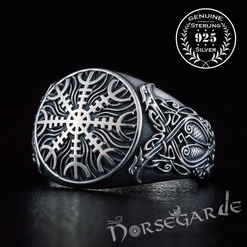 Handcrafted Helm of Awe Viking Ornament Ring - Sterling Silver - Norsegarde