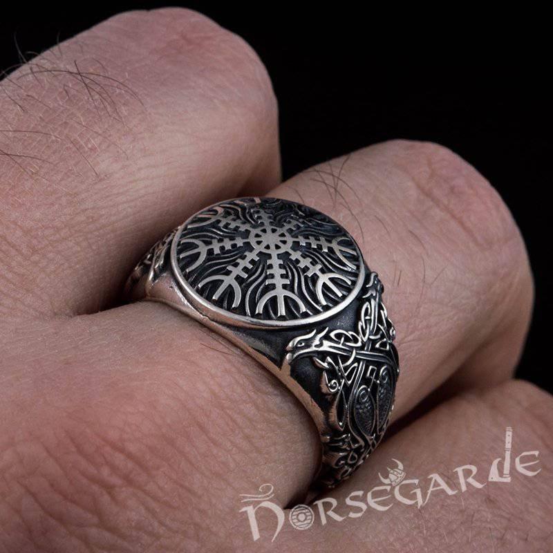 Handcrafted Helm of Awe Viking Ornament Ring - Sterling Silver - Norsegarde
