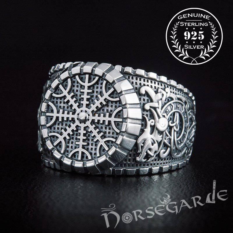 Handcrafted Helm of Awe Viking Ornament Signet Ring - Sterling Silver - Norsegarde
