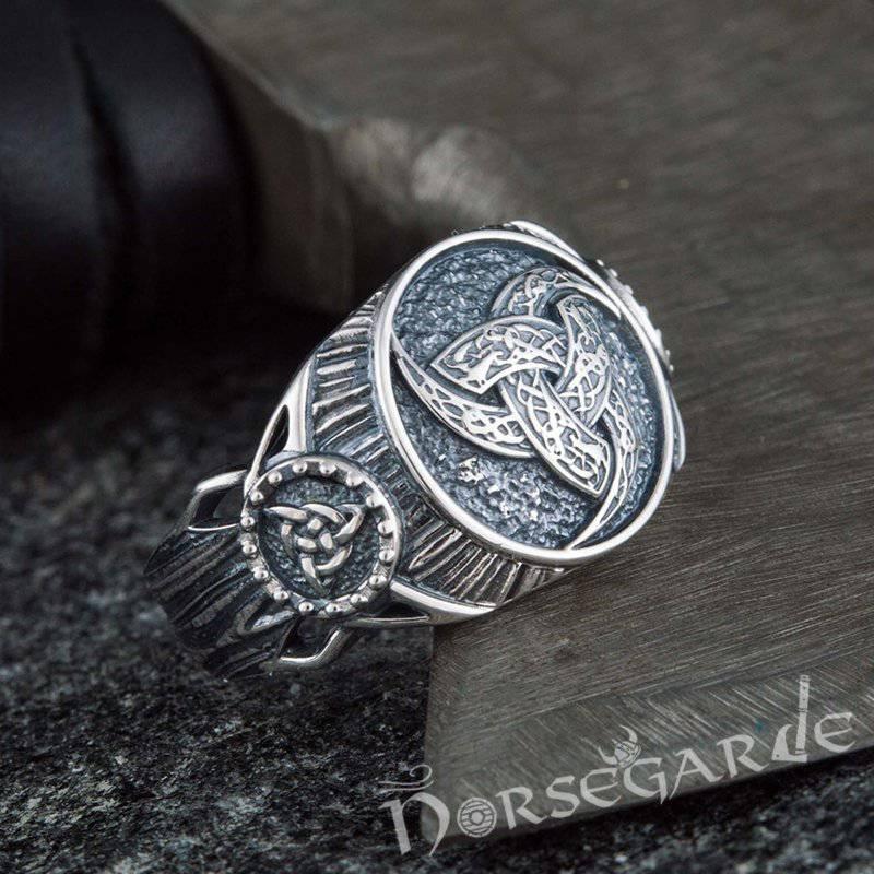 Handcrafted Horn Triskelion Druid Signet Ring - Sterling Silver - Norsegarde