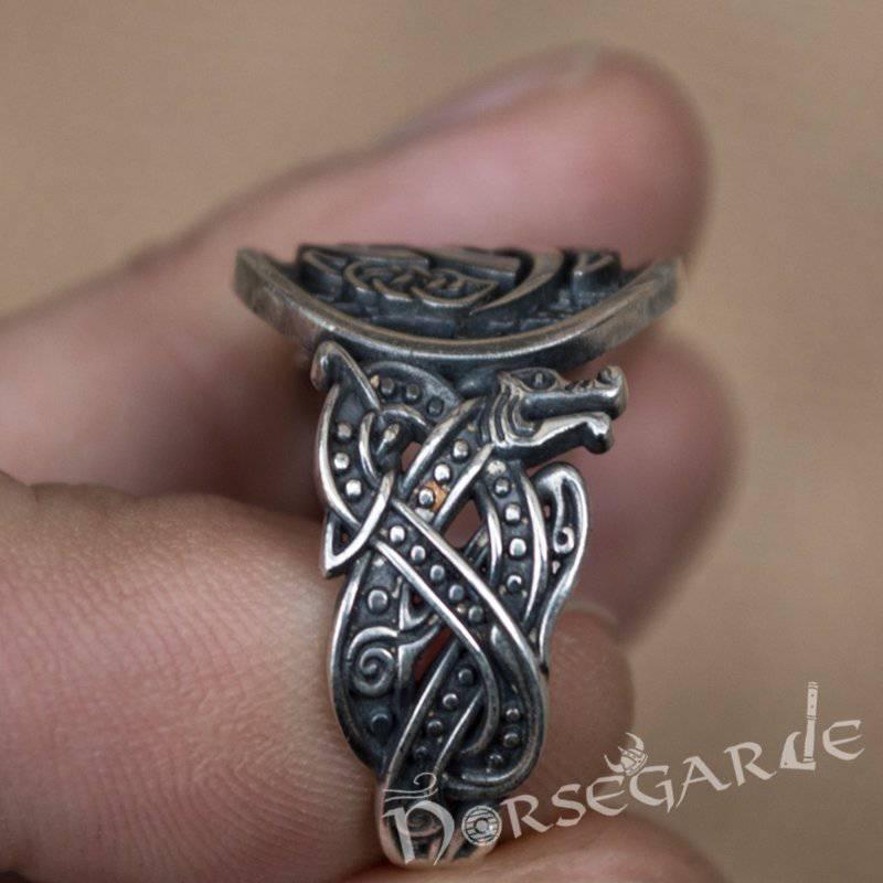 Handcrafted Horn Triskelion Jellinge Style Ring - Sterling Silver - Norsegarde