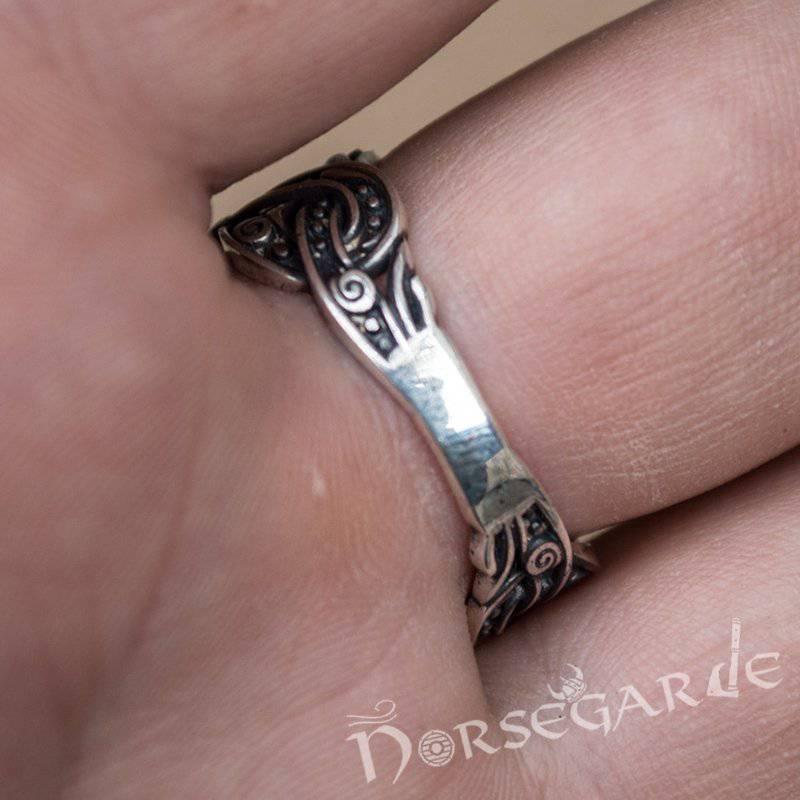 Handcrafted Horn Triskelion Jellinge Style Ring - Sterling Silver - Norsegarde