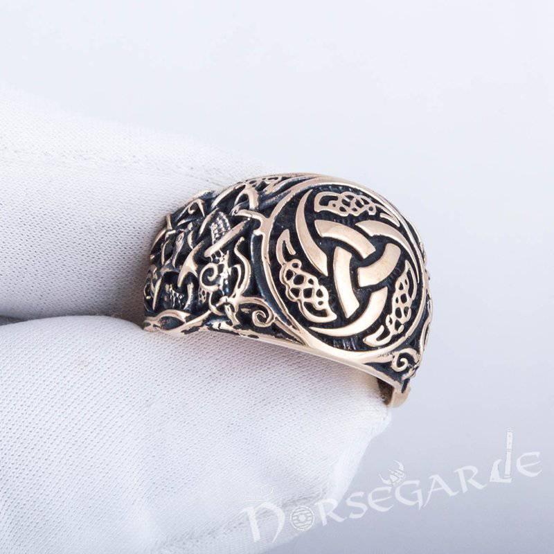 Handcrafted Horn Triskelion Mammen Style Ring - Bronze - Norsegarde