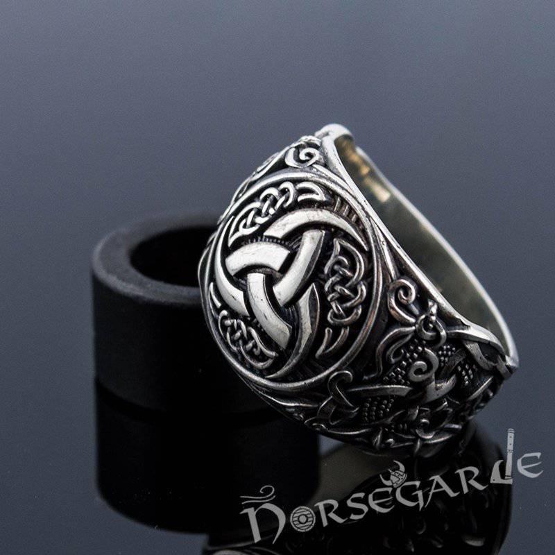 Handcrafted Horn Triskelion Mammen Style Ring - Sterling Silver - Norsegarde