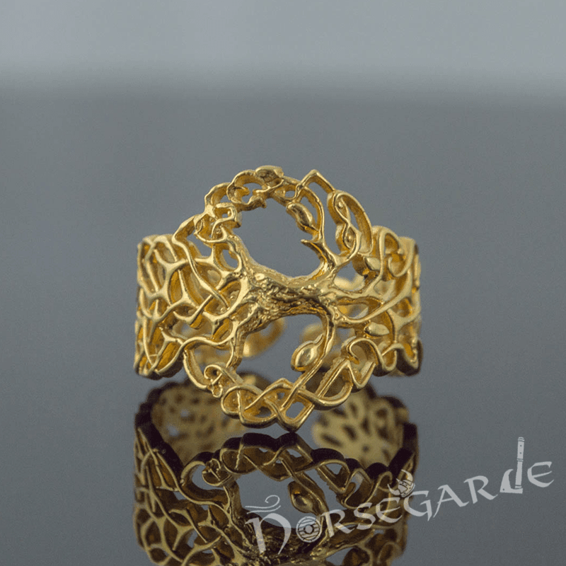 Handcrafted Intertwined Yggdrasil Ring - Gold - Norsegarde