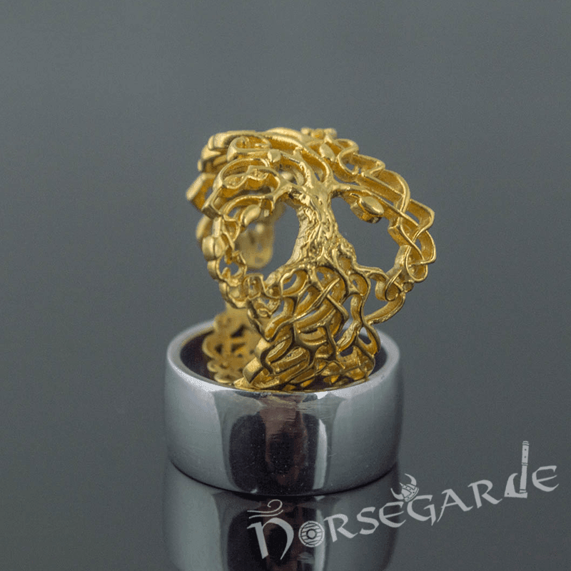 Handcrafted Intertwined Yggdrasil Ring - Gold - Norsegarde