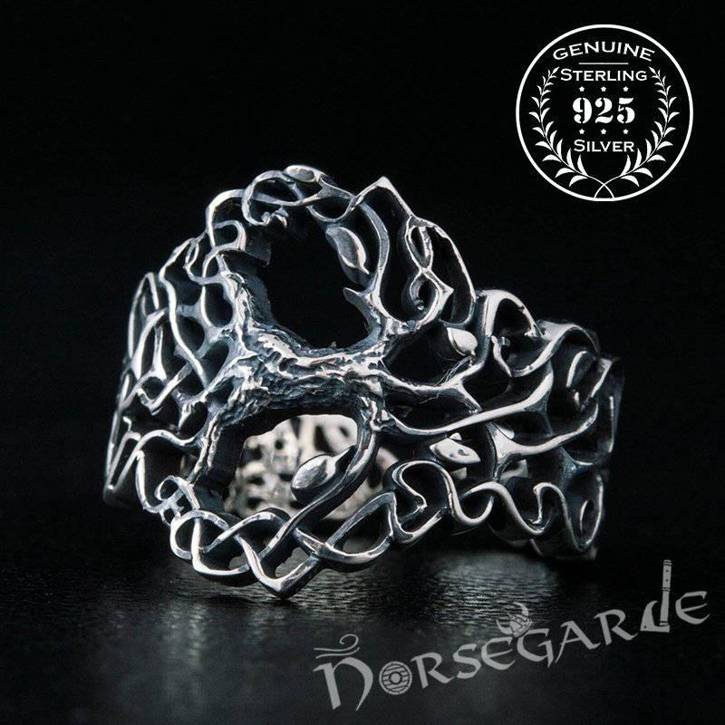Handcrafted Intertwined Yggdrasil Ring - Sterling Silver - Norsegarde