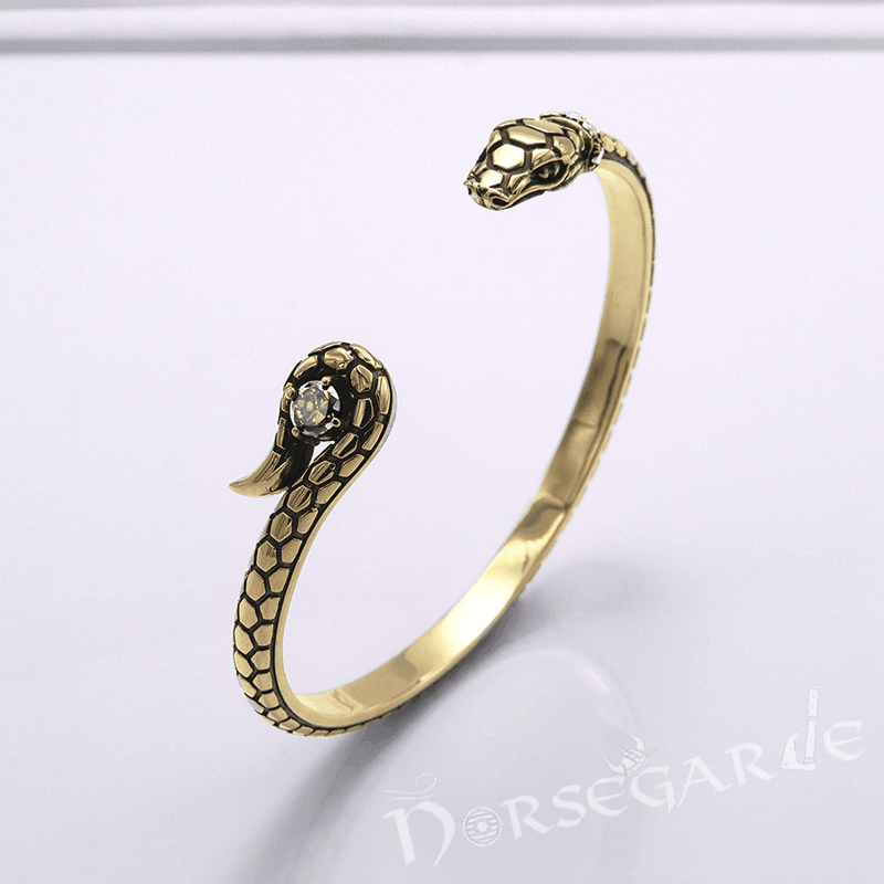 Handcrafted Jeweled Serpent Torc Bracelet - Bronze - Norsegarde
