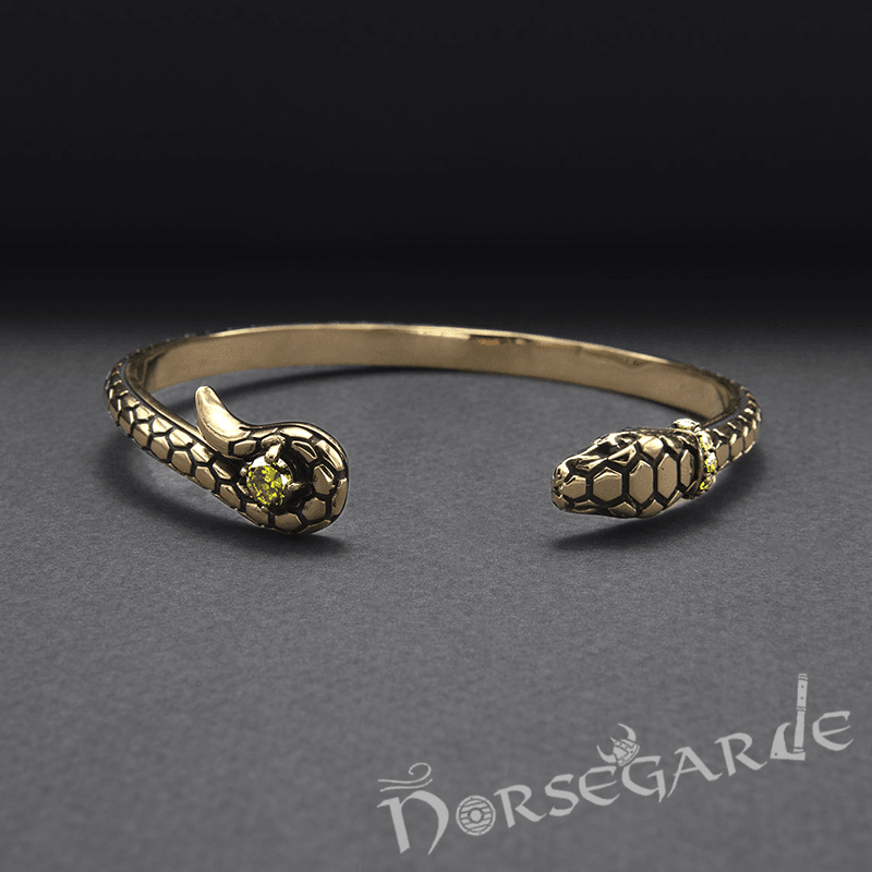 Handcrafted Jeweled Serpent Torc Bracelet - Bronze - Norsegarde
