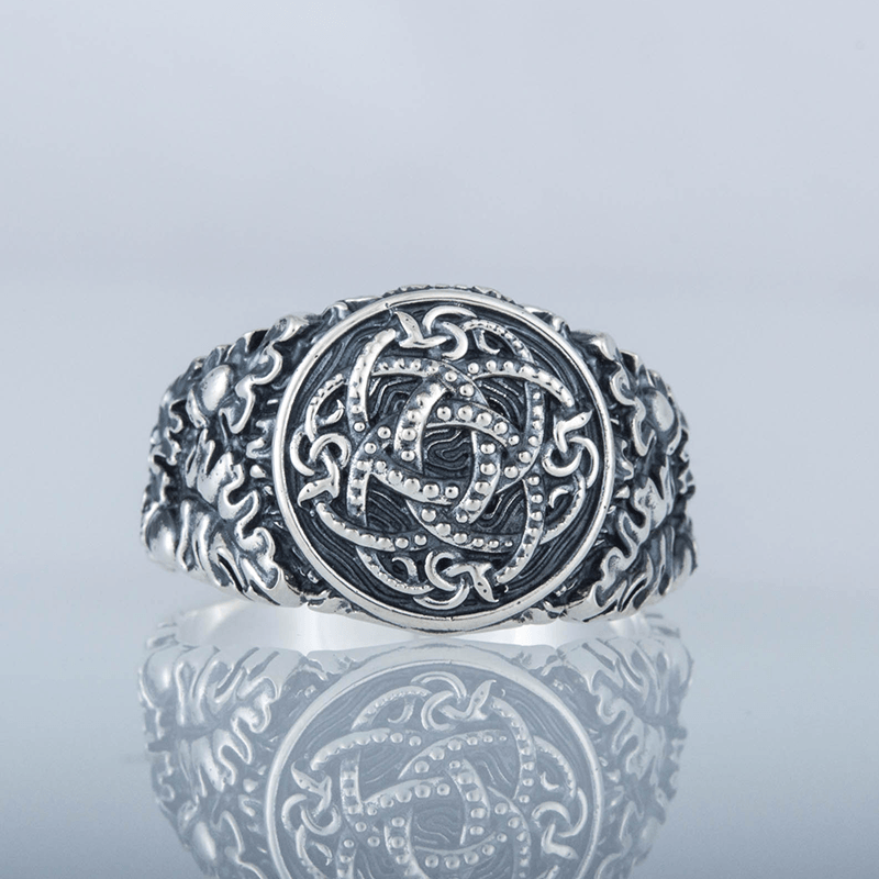 Handcrafted Jormungandr Oak Leaves Ring - Sterling Silver - Norsegarde