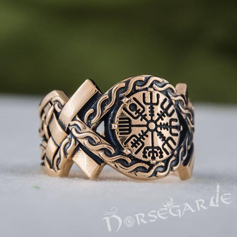 Handcrafted Knot Ornament Vegvisir Band - Bronze - Norsegarde