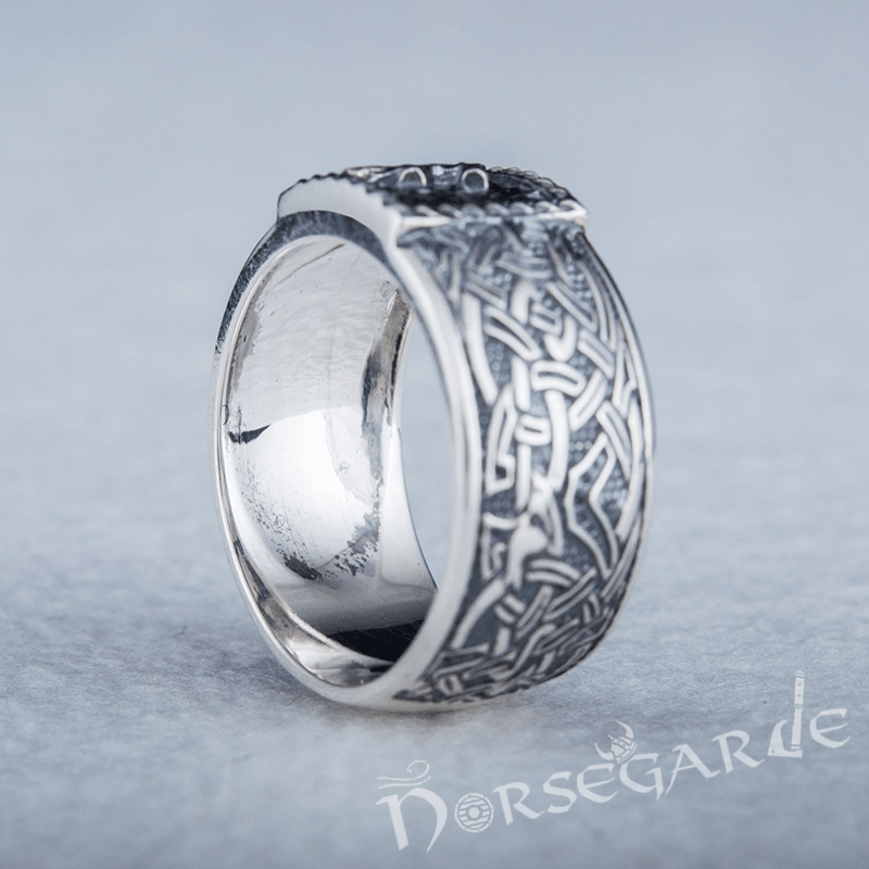 Handcrafted Laguz Rune Borre Ornament Band - Sterling Silver - Norsegarde