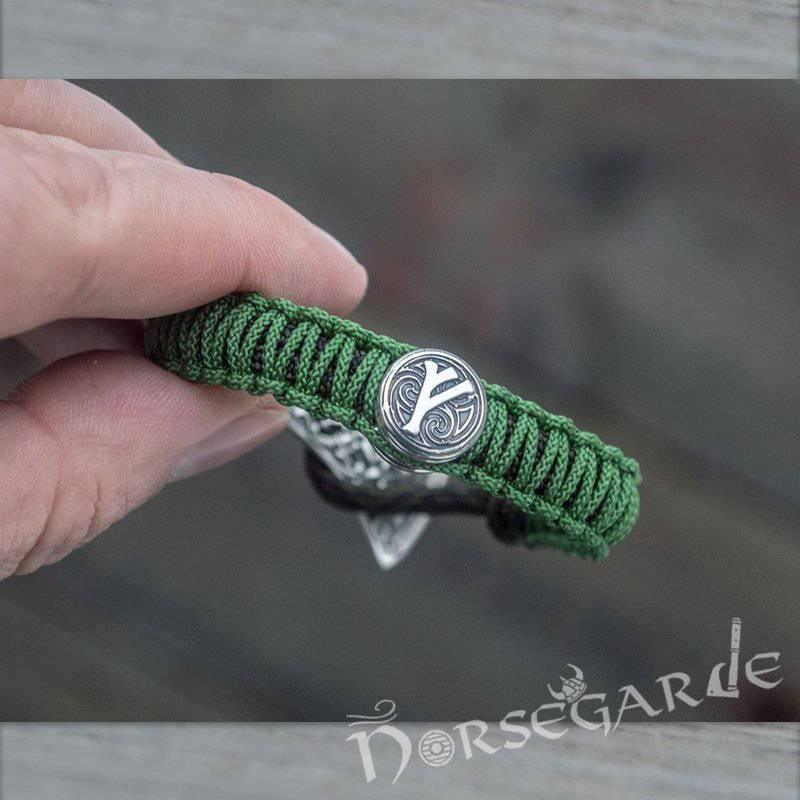 Handcrafted Meadow Paracord Bracelet with Axe Head and Rune - Sterling Silver - Norsegarde