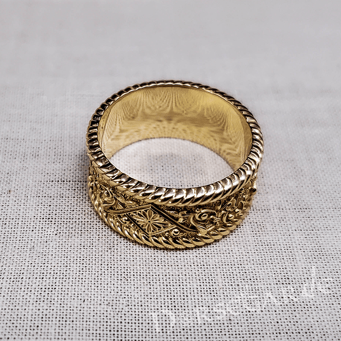 Handcrafted Norse Floral Ornament Band - Viking Gold Ring