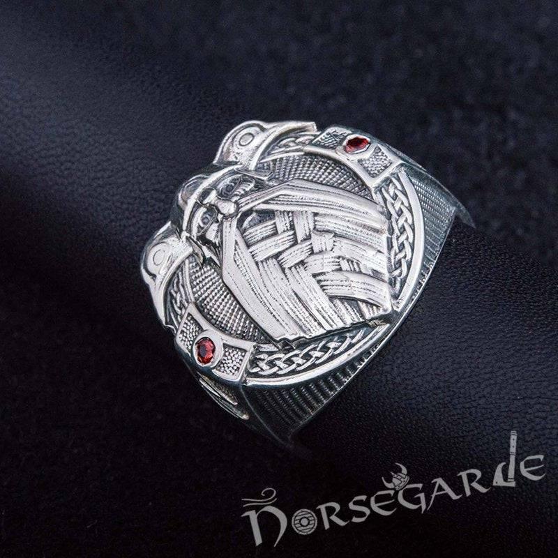 Handcrafted Odin and Ravens Ring - Sterling Silver - Norsegarde