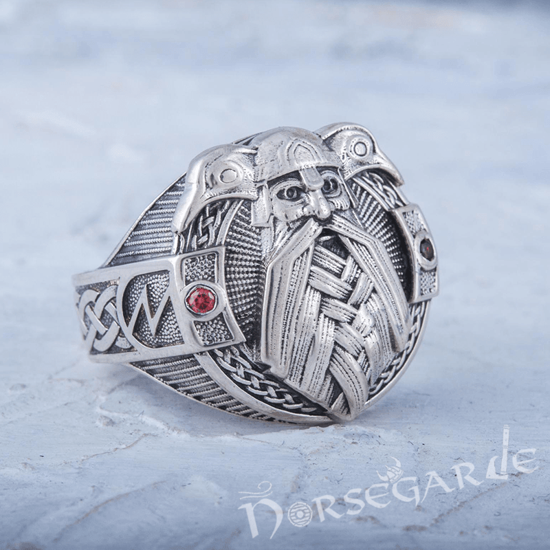 Handcrafted Odin and Ravens Ring - Sterling Silver - Norsegarde