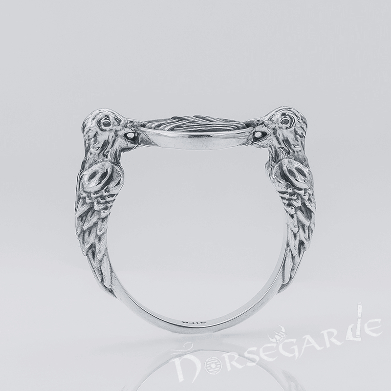 Handcrafted Odin Ravens and Valknut Ring - Sterling Silver - Norsegarde