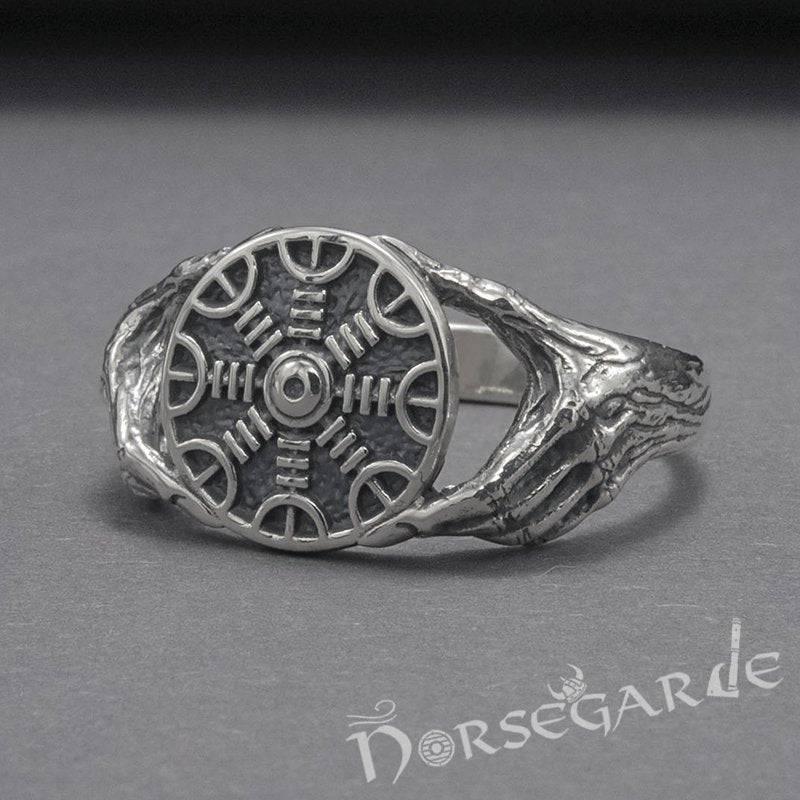 Handcrafted Odin's Grasp Helm of Awe Ring - Sterling Silver - Norsegarde