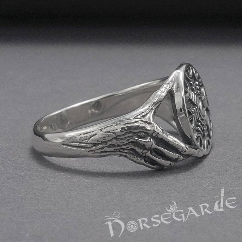Handcrafted Odin's Grasp Helm of Awe Ring - Sterling Silver - Norsegarde