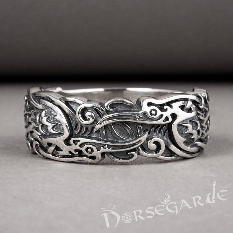 Handcrafted Odin's Ravens Band - Sterling Silver - Norsegarde