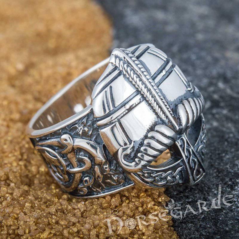 Handcrafted Ornamental Helm Ring - Sterling Silver - Norsegarde