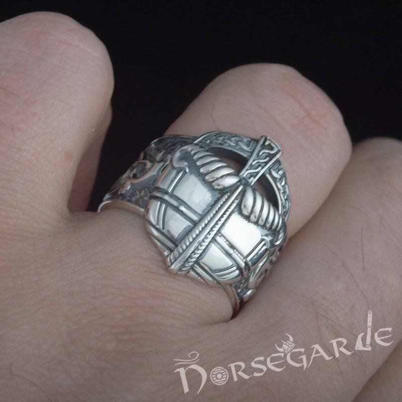 Handcrafted Ornamental Helm Ring - Sterling Silver - Norsegarde