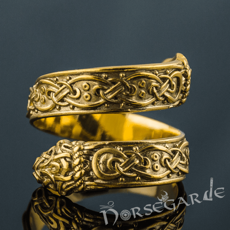 Viking Gold Rings Handcrafted Ornamental Jormungandr Band - Viking Gold Ring