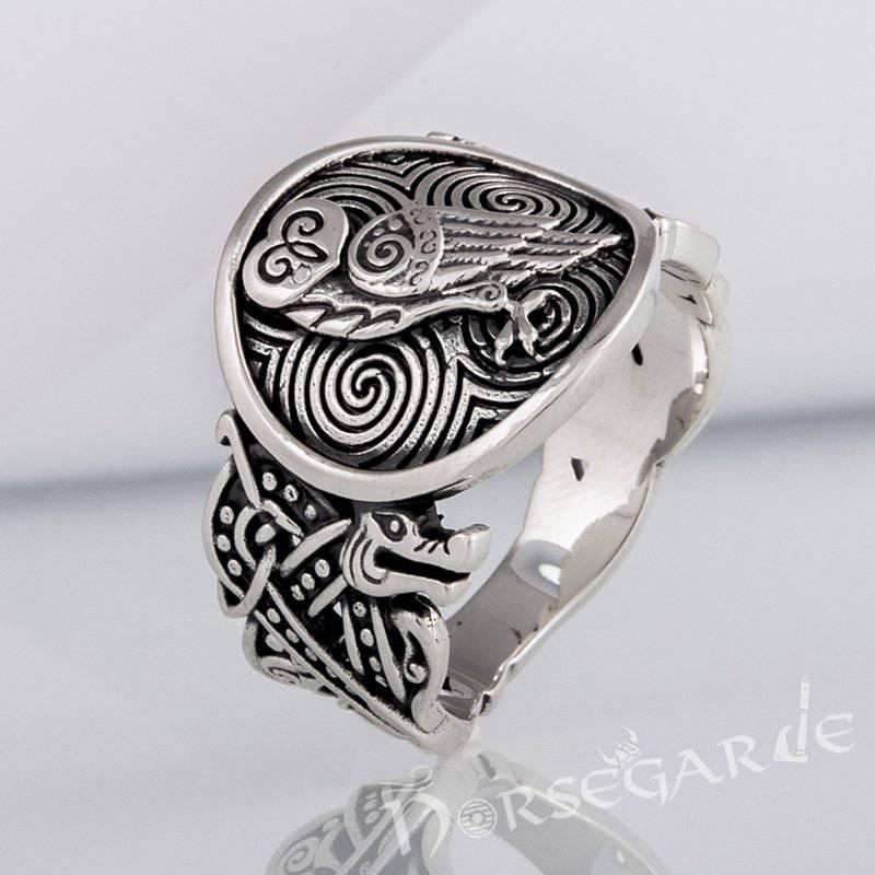 Handcrafted Owl Jellinge Style Ring - Sterling Silver - Norsegarde