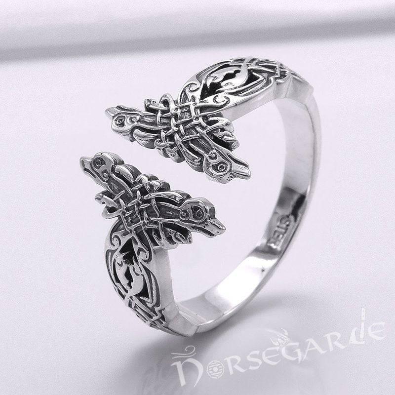 Handcrafted Perched Ravens Band - Sterling Silver - Norsegarde