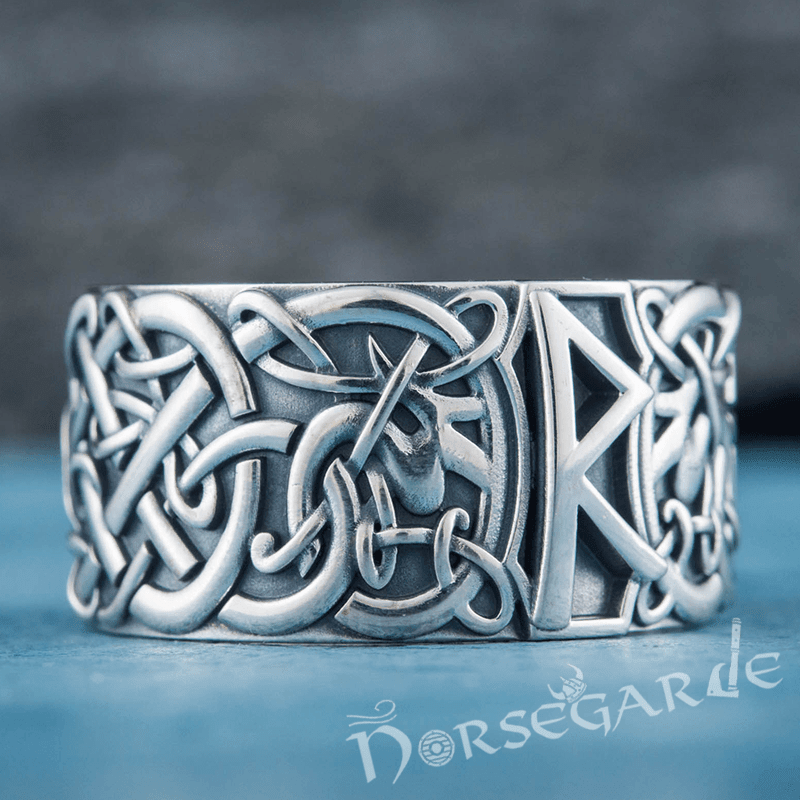 Handcrafted Raido Rune Urnes Ornament Band - Sterling Silver - Norsegarde