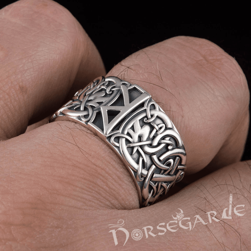 Handcrafted Raido Rune Urnes Ornament Band - Sterling Silver - Norsegarde