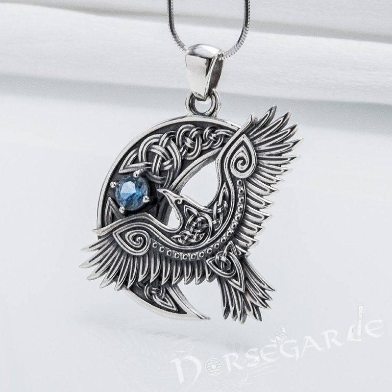 Handcrafted Raven and the Moon Pendant - Sterling Silver - Norsegarde