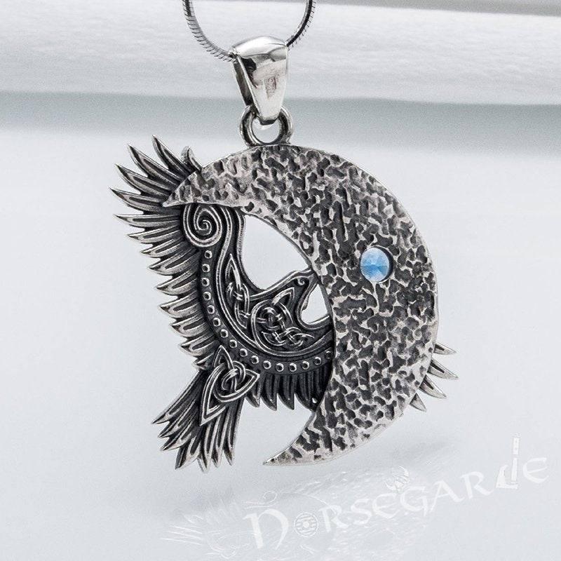 Handcrafted Raven and the Moon Pendant - Sterling Silver - Norsegarde