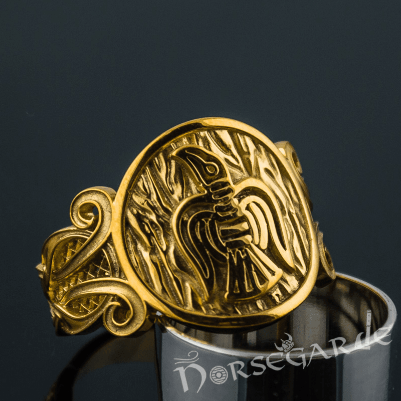 Handcrafted Raven Floral Ornament Ring - Gold - Norsegarde