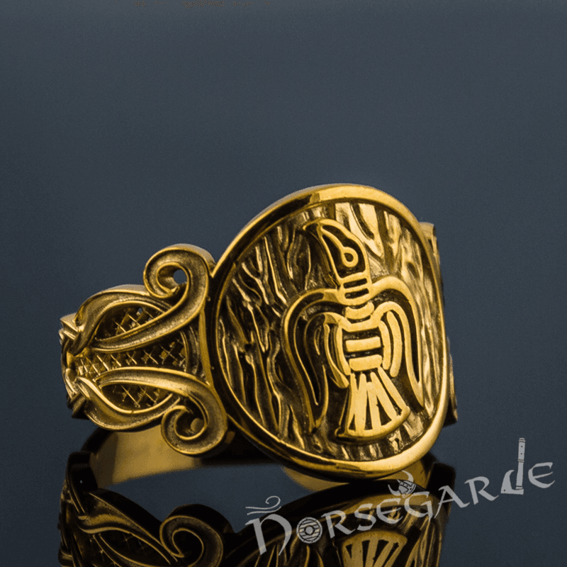 Handcrafted Raven Floral Ornament Ring - Gold - Norsegarde