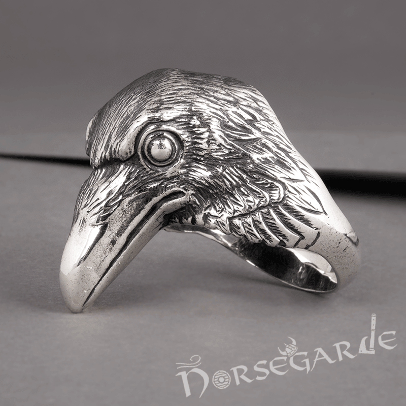 Handcrafted Raven Head Ring - Sterling Silver - Norsegarde