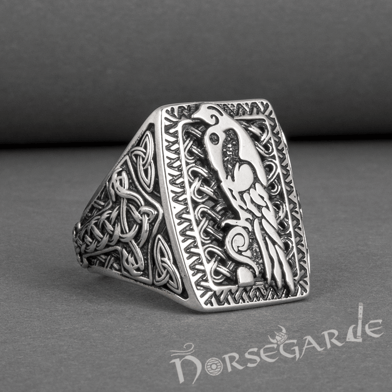 Handcrafted Raven's Foresight Signet Ring - Sterling Silver - Norsegarde