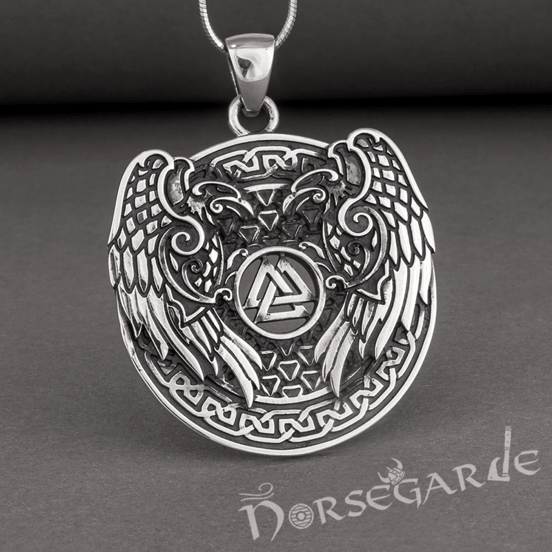 Handcrafted Ravens and Valknut Pendant Sterling Silver